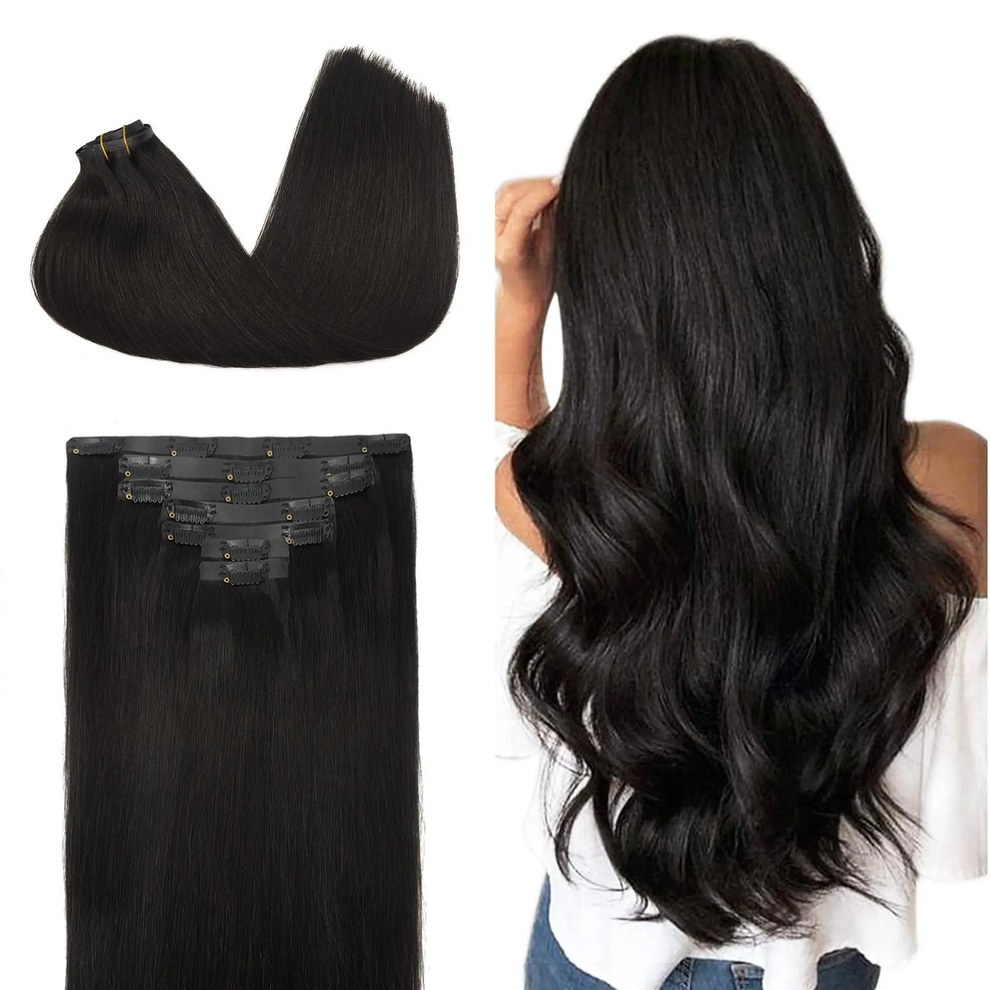 GOOGOO Hair Extensions Seamless Clip in Human Hair Extensions Natural Straight Hair summer hairstyles #tiktokshopbacktoschool #sohochic
