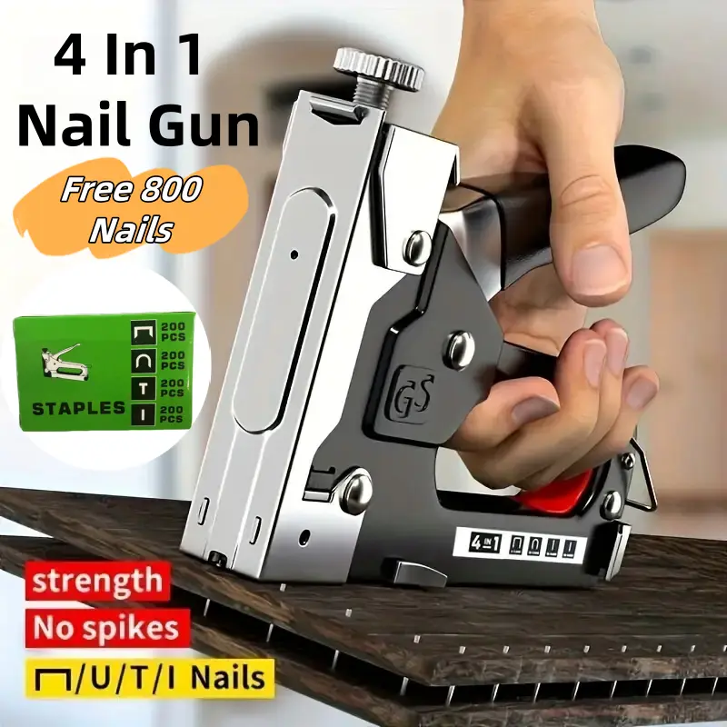 4 in 1 Staple Tool, Multifunctional Heavy Duty Staple Tool with Adjustment Stapler, Hand Riveter for Fixing Cable, Fabric, Wall, Material Repair, DIY Manual Staple Tool
