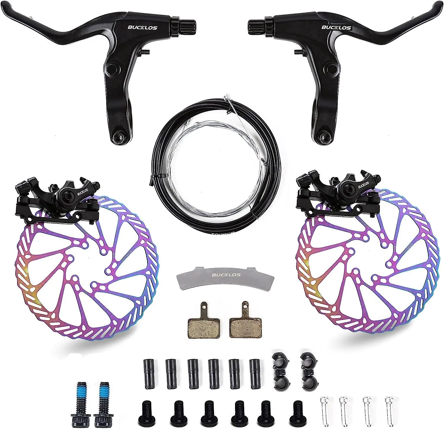 BUCKLOS Mountain Bike Mechanical Disc Brake Kit Aluminum Alloy Levers 160mm Rotor IS/PM Adapter for MTB Folding Bike Scooter Fat Bike Quiet Braking Easy Install bike brake, Fits Most Bikes