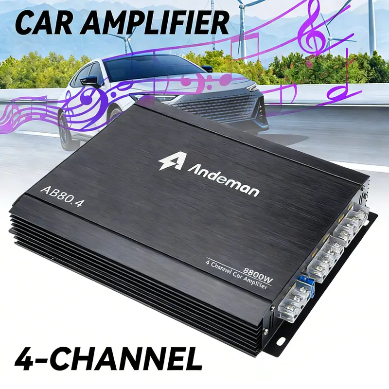 Andeman 4-Channel Car Amplifier High Power Output 12V-13. 8V Efficient Cooling Design for Enhanced Audio Black, Without Battery
