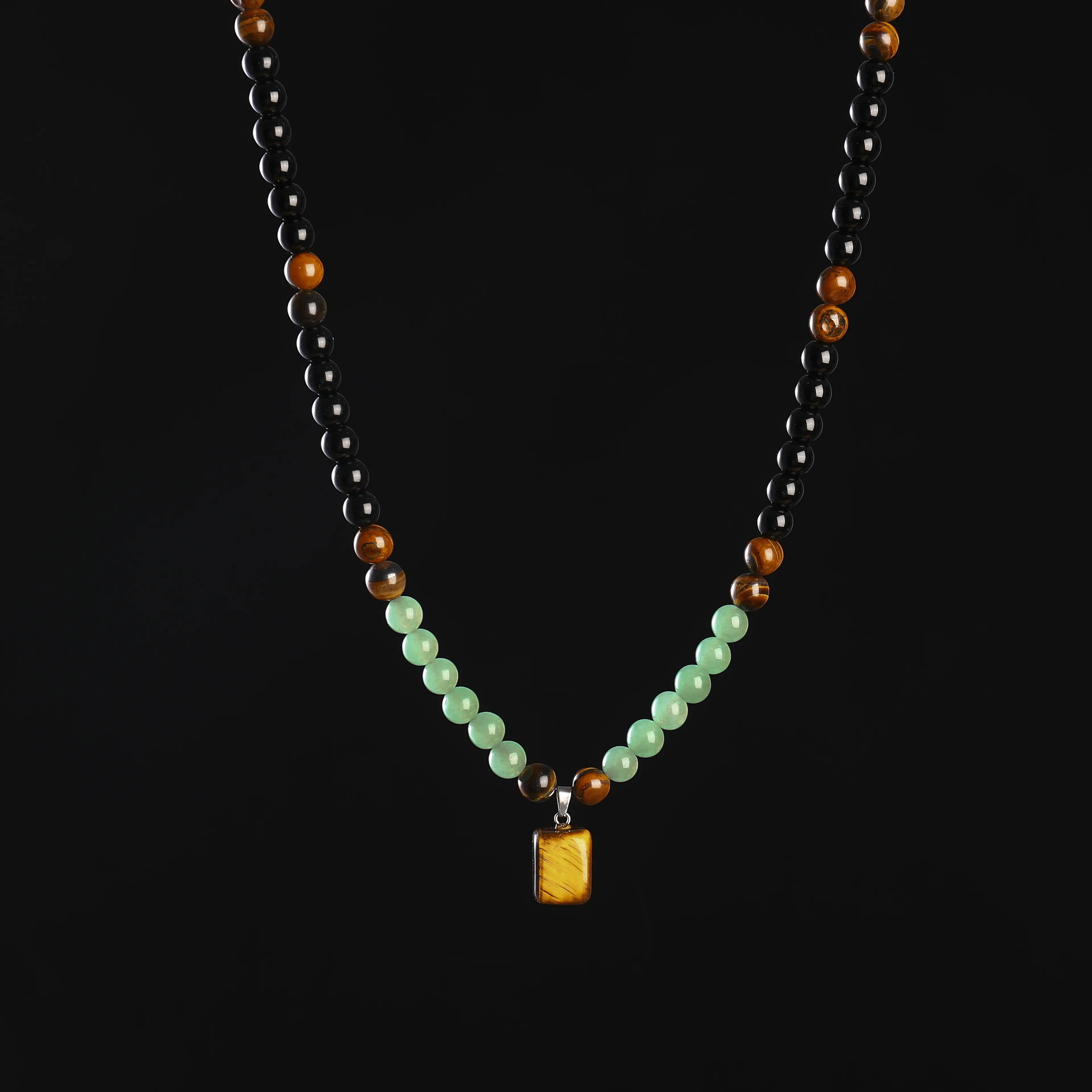 B Money Attraction Necklace With GreenAventurine & Tiger Eye Pendant Healing Crystal Stone ，Anniversary, Vacation &Theme Parties Jewelry Charms Abundance Crystal bracelet，Long Chain，Sweater chain，Ideal Gift Jewelry for Men and Women Prosperity Versatile