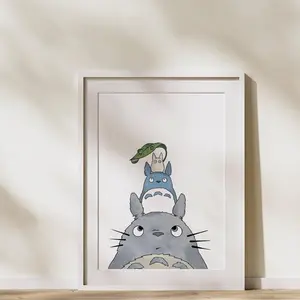 Totoro Studio Ghibli Wall Art - My Neighbor Totoro Minimalist Decor - Hayao Miyazaki Inspired Poster - Unframed High-Quality Art Print - Cute Japanese Anime Gift