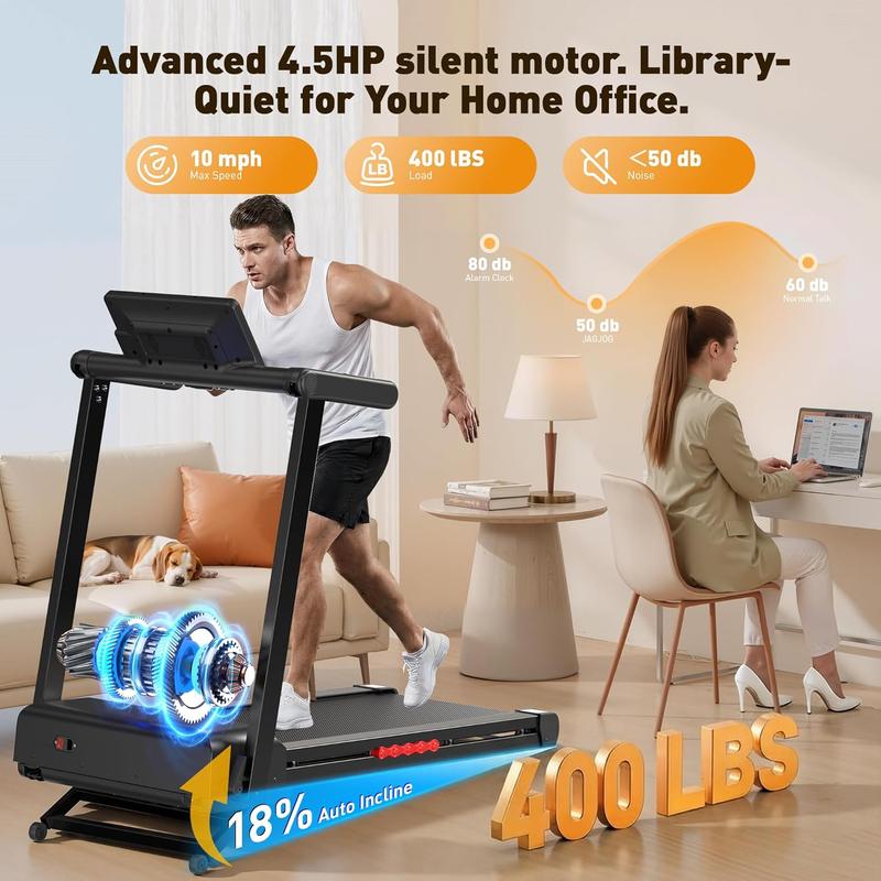 【Premium New Drop】18% Auto Incline Treadmill, 400 LBS Capacity Folding Treadmill with 4.5HP Quiet Motor, 18" Wide Running Belt, 12 HIIT Programs & App Control for Home Gym