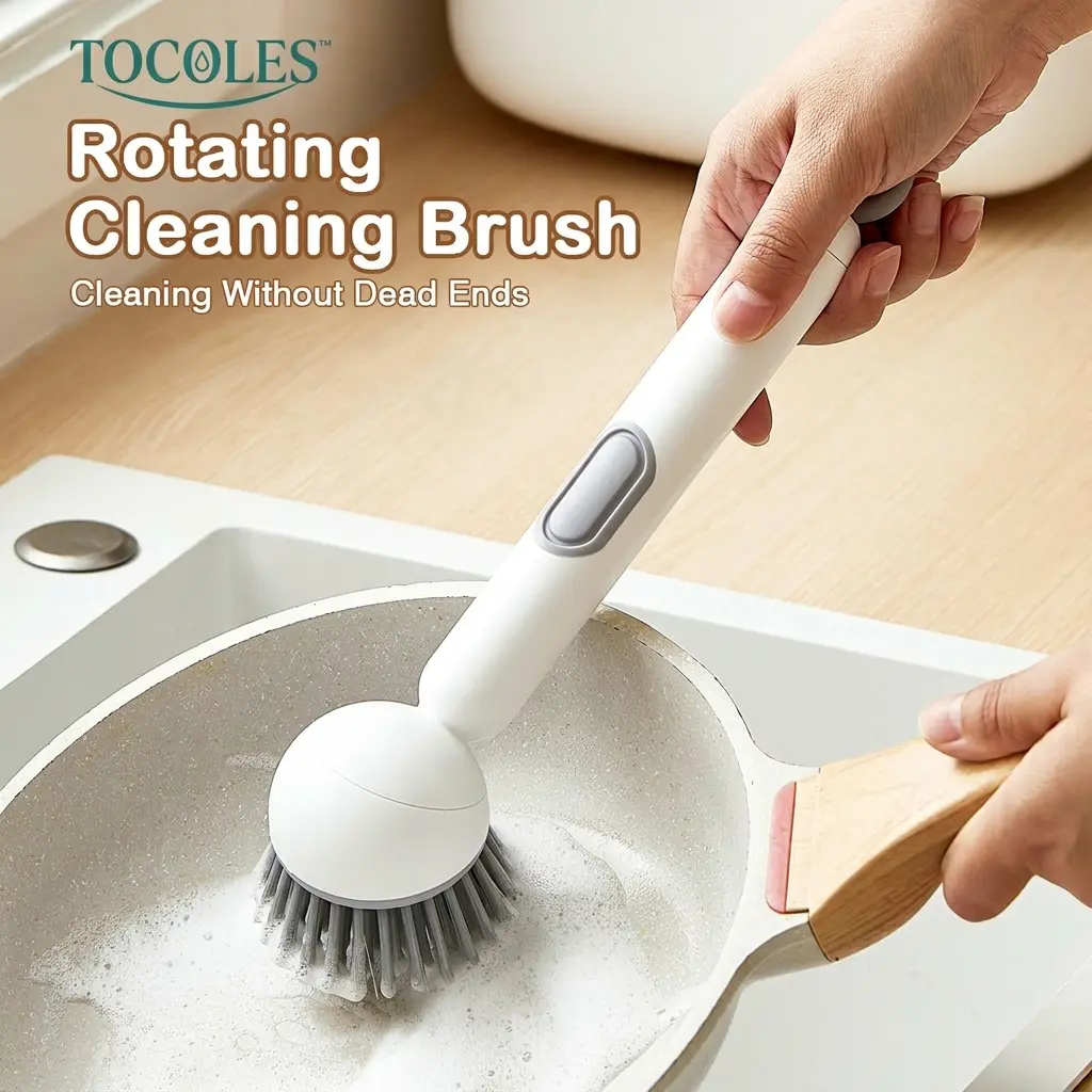 6-in-1 Dish Brush with Soap Dispenser, Adjustable Rotatable 360° Mount, Ergonomic Grip – Home Kitchen Cleaning Tool