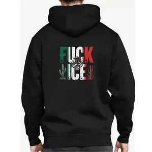 Graphic Hooded Sweatshirt Featuring Mexico Flag Stylish Casual Wear Promoting Anti ICE Sentiment