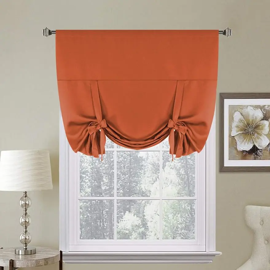 H.VERSAILTEX Thermal Insulated Tie Up Blackout Window Cover - 42x63" Rod Pocket Panel, Room Darkening Curtains for Kitchen Windows, Home/Office Household Textile Windowshade