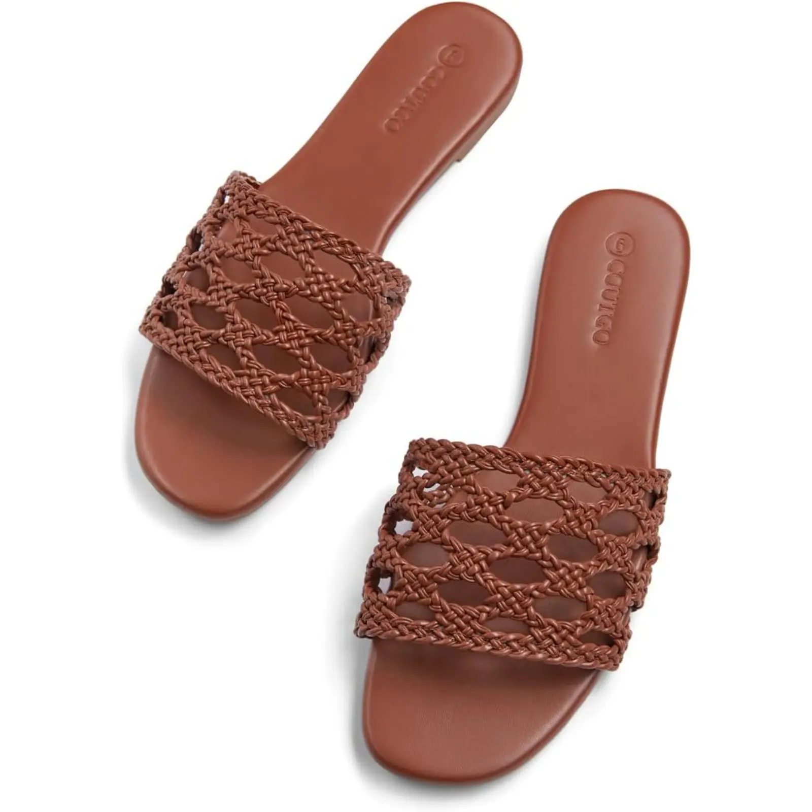 Coutgo Womens Flat Sandals Braided Open Square Toe Slip On Slide Sandals Dressy Beach Vacation Shoes tiktokshopbacktoschool