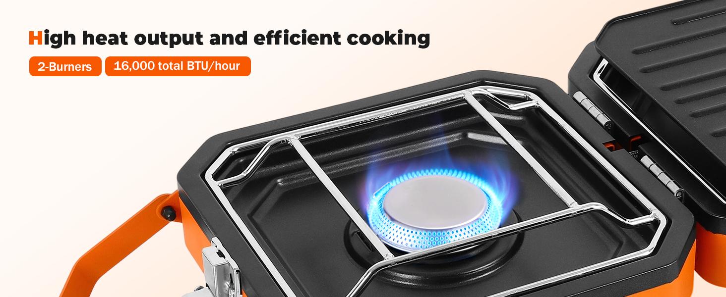 Camping Stove, 2 Burner Propane Stove With Grill,Foldable Camping Stove Propane Includes Carry Bag Stove with Griddle ,Adjustable Burners & Piezo Ignition for Tailgating,BBQ,Camp