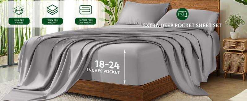 Sonoro Kate Pure Bamboo Bed Sheet Set, 4/6 Piece, Cooling, Silky Soft, Breathable, Machine Washable, 16 Inch Deep Pocket,Hotel Luxury Silky Bedding for Hot Sleepers