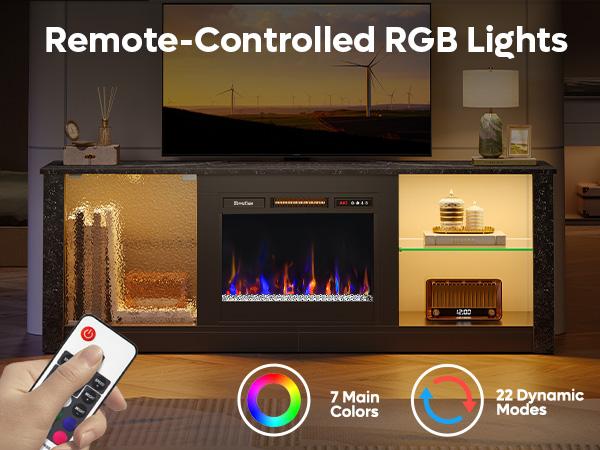 Bestier 63" Modern Fireplace TV Stand for TVs Up to 70", Electric Entertainment Center with Adjustable LED Storage Cabinets, Textured Door, Farmhouse Media Console for Living Room