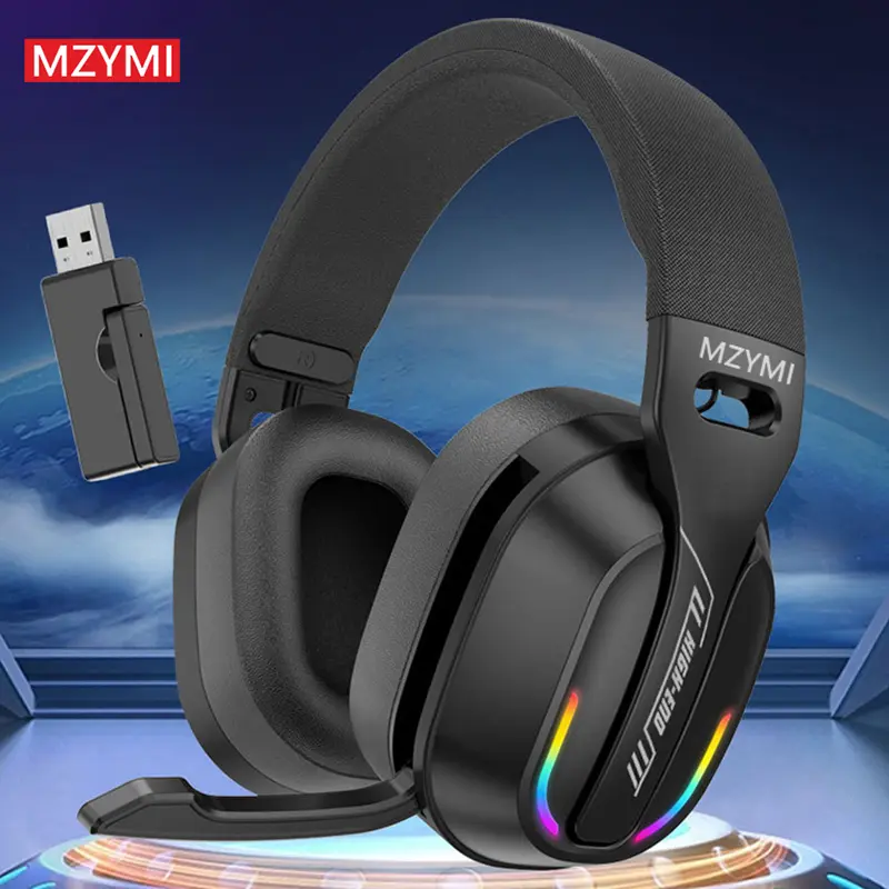 MZYMI 2.4GHz Wireless Gaming Headset for PS5, PS4, PC, Switch - Detachable Microphone, Ultra-Low Latency, 25-Hour Playtime, Ps/Pc/Switch