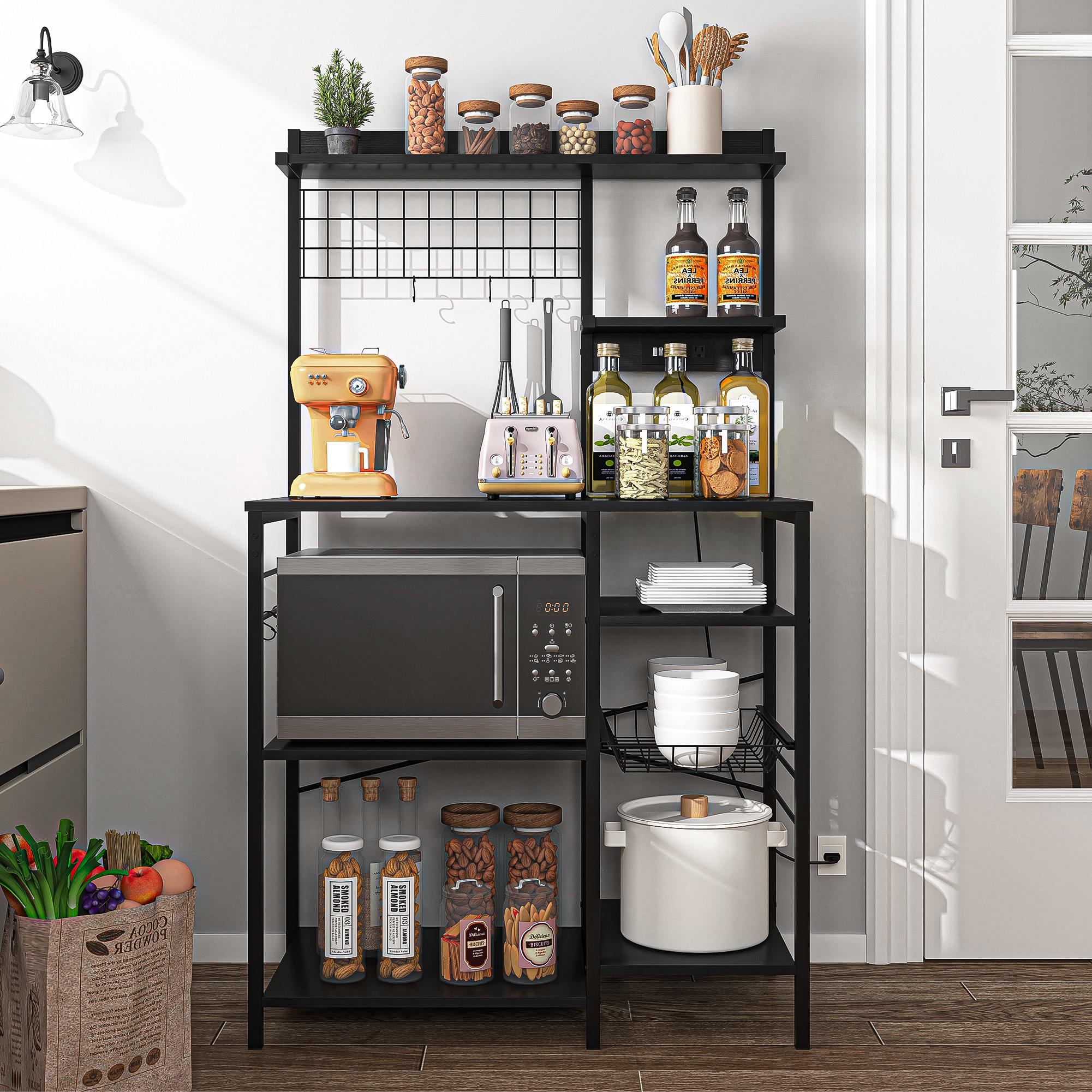 Multifunctional Kitchen Shelf Kitchen Bakers Rack with Storage, 5-Tier Microwave Oven Stand Shelf , Freestanding Utility Kitchen Storage Rack Organiser