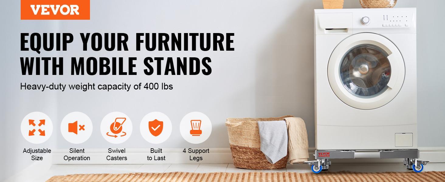 VEVOR Mini Fridge Stand, 400 lbs Load, 4 Strong Feet, 4 Locking Swivel Wheels, Washer and Dryer Pedestal, Multi-Functional Adjustable Base for Washing Machine, and Refrigerator, Universal Mobile Base