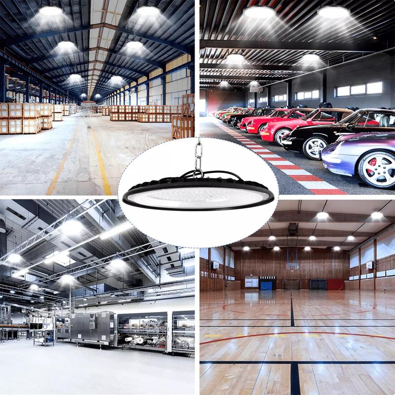 200W UFO LED High Bay Light Commercial Industrial Lighting for Warehouses and Retail Spaces 30,000 Lumens, Includes US Standard Plug and Suspension Chain, 6000K Daylight Color Temperature, Safe and Efficient 200W UFO LED High Bay Light Commercial Industrial Lighting for Warehouses and Retail Spaces 30,000 Lumens, Includes US Standard Plug and Suspension Chain, 6000K Daylight Color Temperature, Safe and Efficient