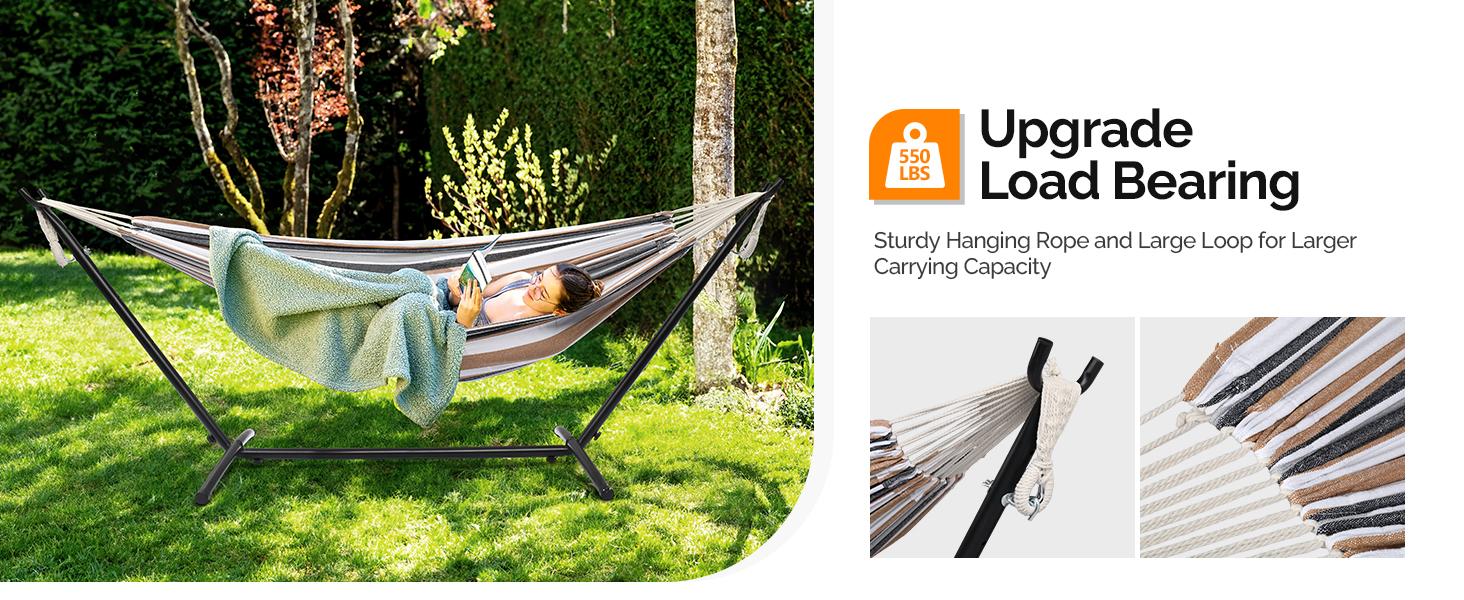 ONCLOUD 550 LBS Capacity Double Hammock with Stand Included with Portable Carrying Bag, Heavy Duty 2-Person Hammock for Outdoors & Indoors - Desert Stripe, Series TDCTZ1 - Desert Stripe