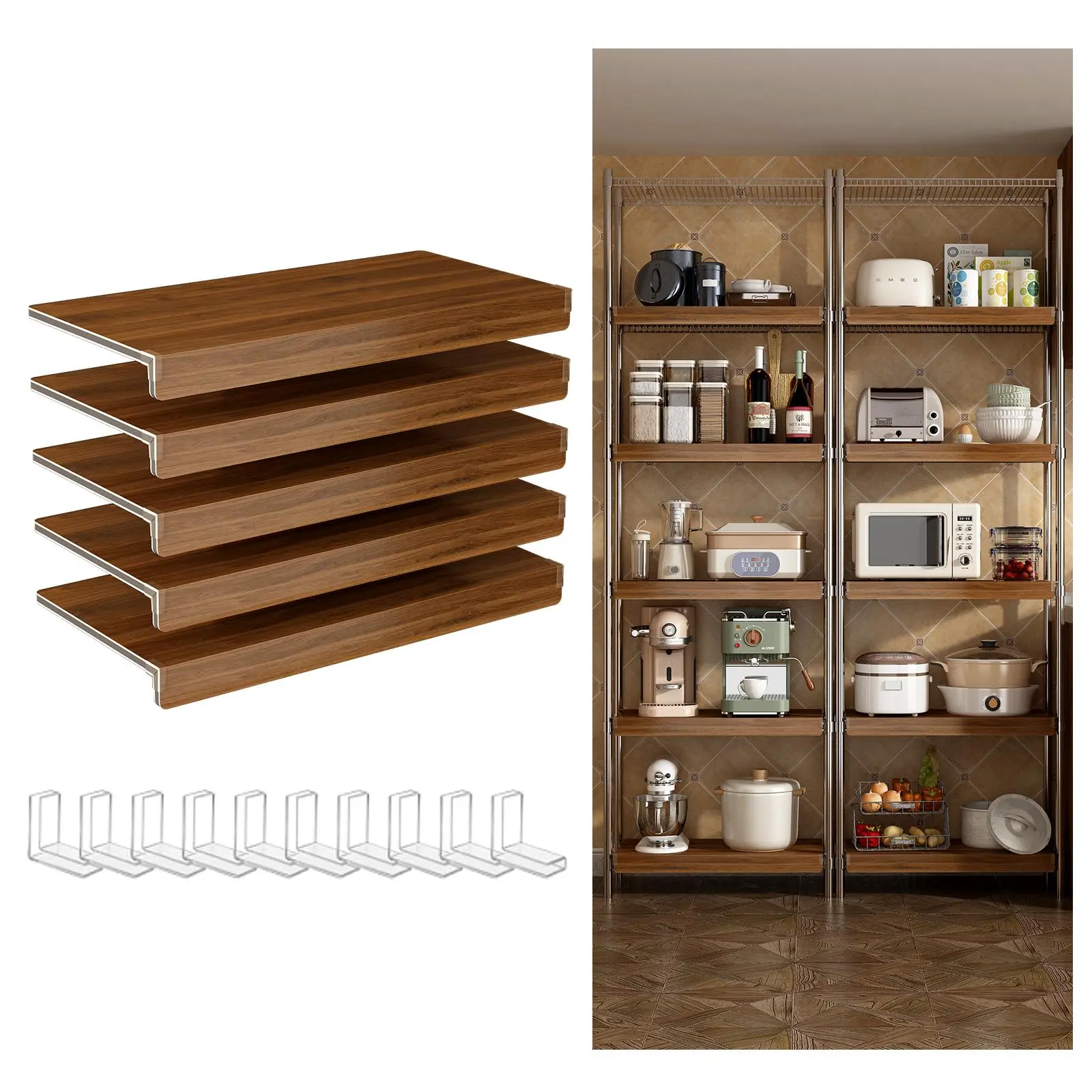 24-Inch Walnut Foamed PVC Wire Shelf Covers (5 Pcs) - Modern Printed Grain Wood Texture Organiser with Removable Covers for Non-Wood Closets, Pantry Cabinets, Shelf Decoration (Bathroom Use)