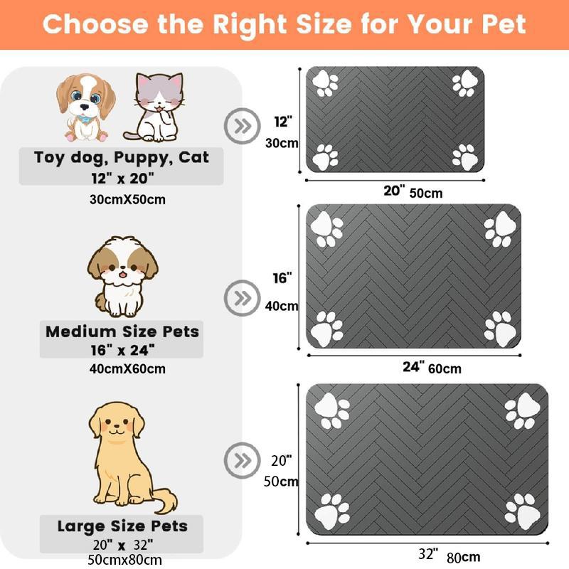 Quick-Drying Absorbent Pet Feeding Mat for Dogs and Cats, Non-Slip Rubber Bottom, Dark Polyester Surface for Indoor Use thin cold lightweight blanket small large