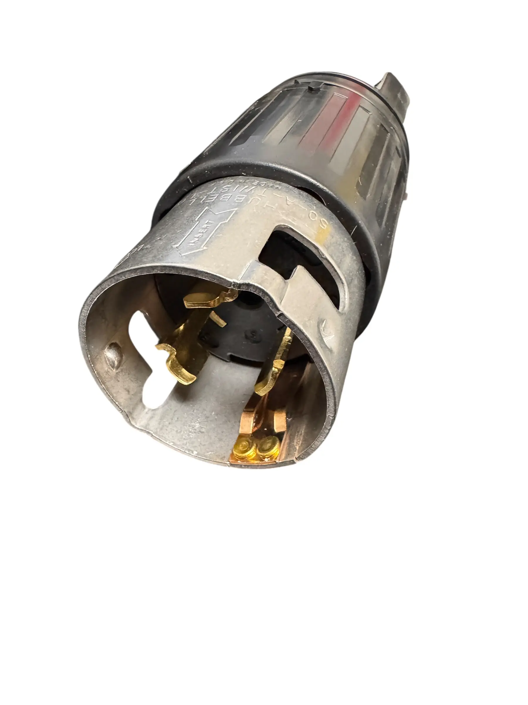 Hubbell CS6365C Twist-Lock Insulgrip Male Plug 50A 125/250VAC 3-Pole 4-Wire Grounding Non-NEMA Screw Terminal Black and White