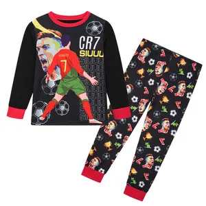 NewKids CR7 Soccer Pajamas Set – Long Sleeve Cartoon Football Sleepwear – SIUU Print Cristiano-Inspired Nightwear for Boys