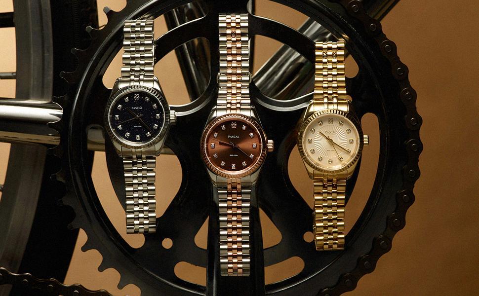 PASCAL Timeless Classic Gold Watch for Women & Men 31mm & 36mm with White Lab-Grown Diamonds Swiss Ronda 763 Quartz Movement Stainless Steel Bracelet Everyday Luxury Gift PASCAL Timeless Classic Gold Watch for Women & Men 31mm & 36mm with White Lab-Grown Diamonds Swiss Ronda 763 Quartz Movement Stainless Steel Bracelet Everyday Luxury Gift