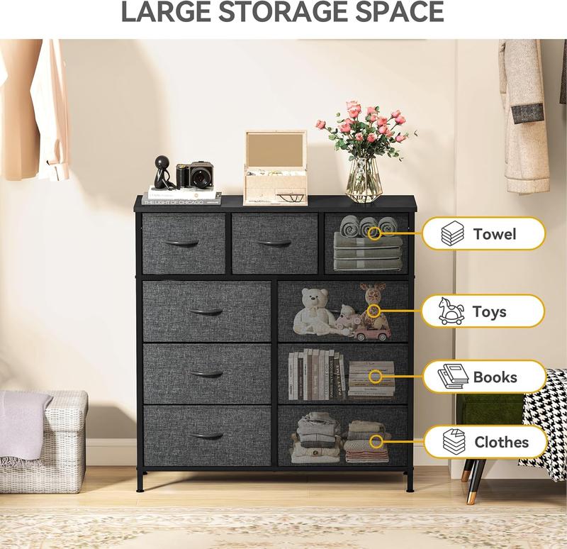 Yitahome 9 Drawer Dresser for Bedroom, Fabric Tall Dressers & Chests of Drawers, Organizer Unit Storage Tower for Bedroom, Living Room, Hallway, Closet, Girls, Bedroom Furniture,Dresser for Storage,Storage Bin Cabinet, Storage Shelf