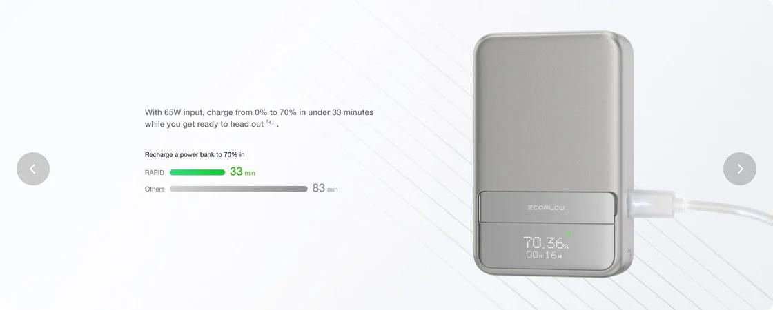 EF ECOFLOW Rapid Power Bank, 10000mAh Qi2 Certified Wireless Magnetic Portable Charger, 65W Max Fast Charging Battery Pack with Built-in USB-C Cable & Stand for iPhone17/16/15/14/13/12 Series Only