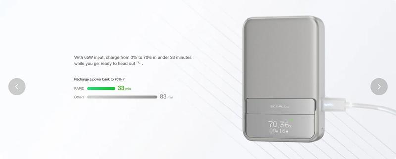 EF ECOFLOW Rapid Power Bank, 10000mAh Qi2 Certified Wireless Magnetic Portable Charger, 65W Max Fast Charging Battery Pack with Built-in USB-C Cable & Stand for iPhone17/16/15/14/13/12 Series Only