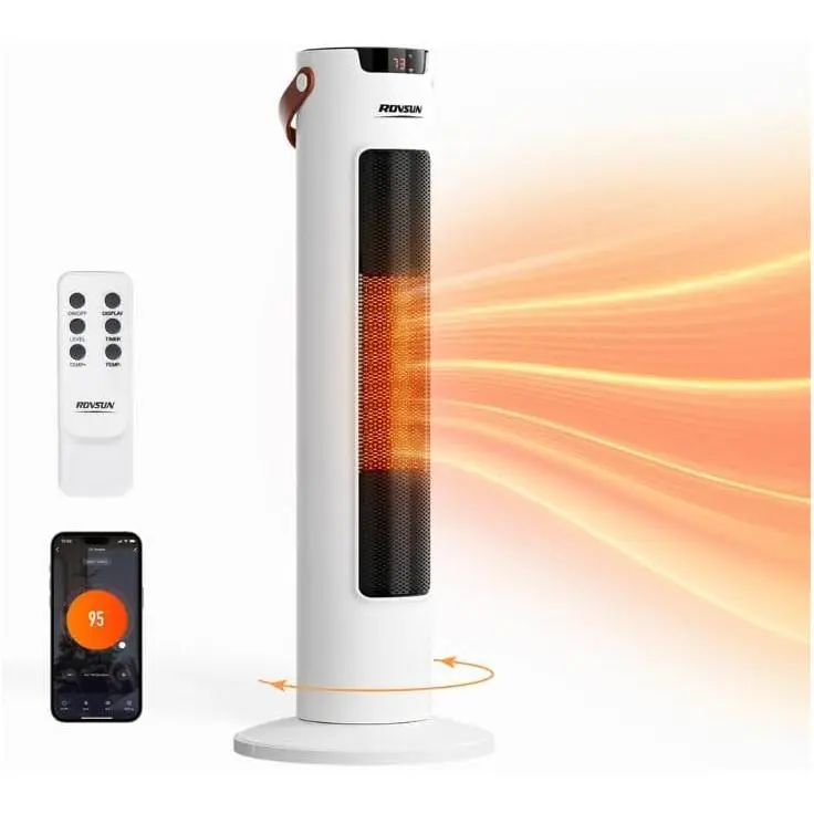 ROVSUN 24" Height Corded Electric Space Heater, 1500W Power Portable Tower Heater with Remote & APP Control, Oscillation, Adjustable Heating Temperature, Timer, Tip-Over & Overheat Protection for Bedroom, Living Room Indoor Users