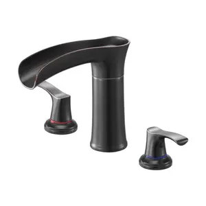 Roman Tub Faucet, 3-Hole Waterfall Bathtub Faucet In Zinc Alloy, 2-Handle Deck Mount Bath Tubs Faucets Set, Suitable For Pet Washing, Baby Care, And Adult Bathing, Oil-Rubbed Bronze Finish, Durable Home Spa Fixture