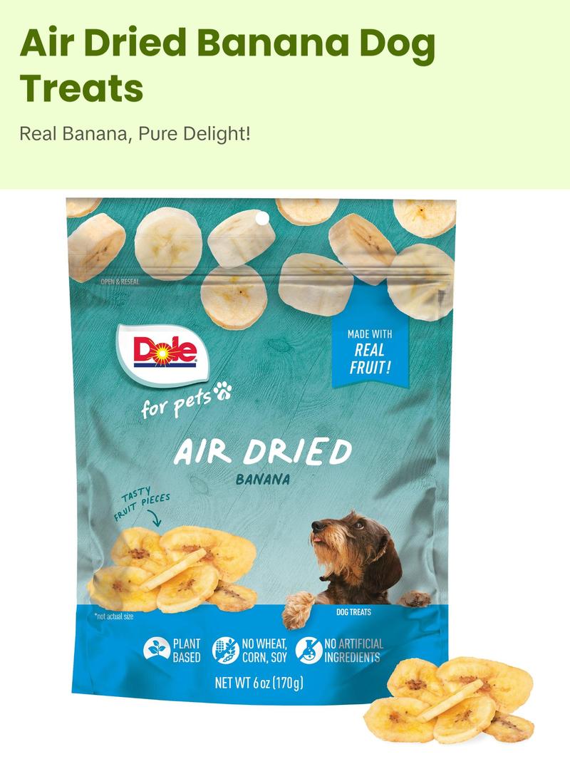 Dole for Pets Air Dried Banana Dog Treats - Made with Real Banana, Single Ingredient, Limited Ingredient Dog Treats, No Wheat, Corn, Soy, Artificial Flavors, Colors, or Preservatives, 6 Oz