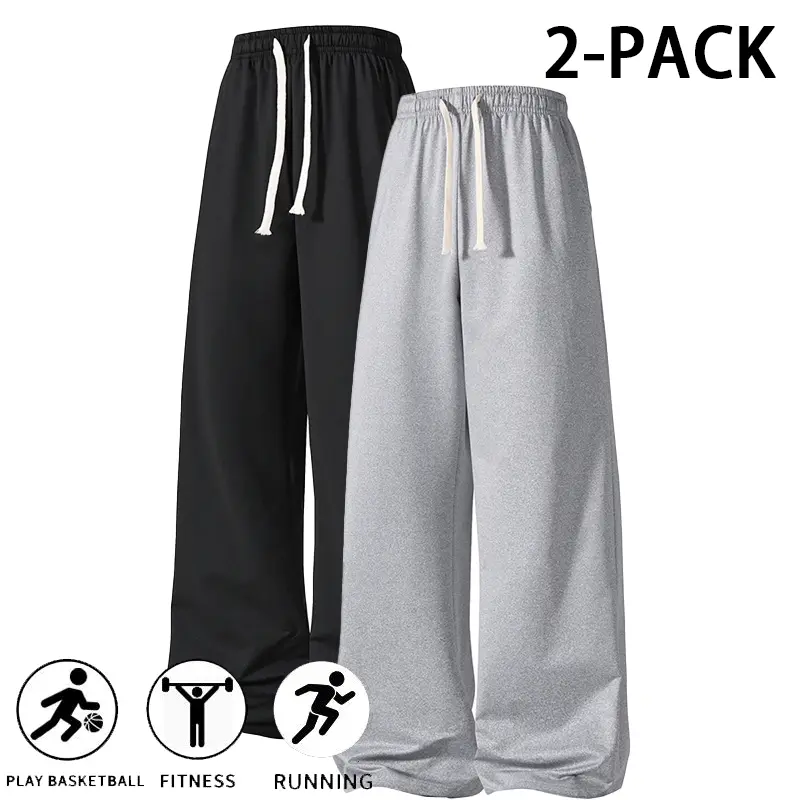 2-Pack Ultra-Soft Wide-Leg Sweatpants, Premium Breathable Lightweight Athletic Joggers with Elastic Drawstring Waist, Relaxed Baggy Fit, great for Basketball, Running, Gym Training, Daily Streetwear, Lounging & All-Season Outdoor Activities
