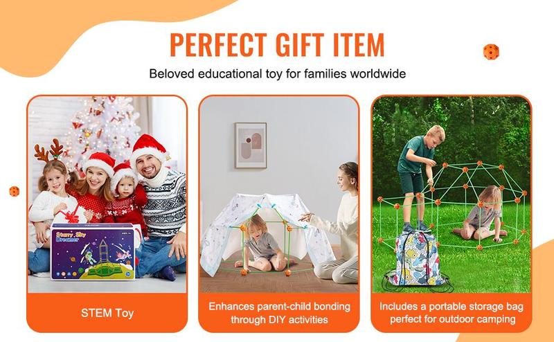 VEVOR Fort Building Kit, 140PCS Glow in The Dark Building Toys, Educational Gift for 4 5 6 7 8+ Year Old Boys & Girls Indoor Play Tent Construction Toys with 96 Rods and 44 Balls  Christmas gift