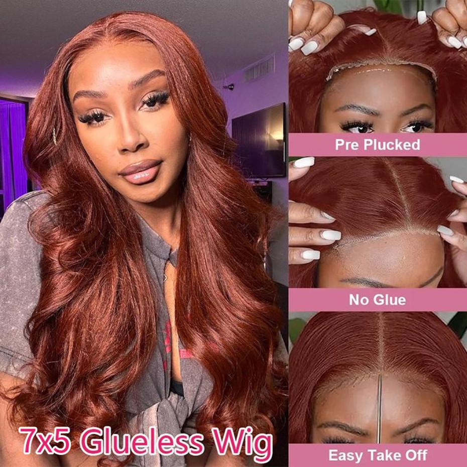 Bling Hair Body Wave 9x6 Glueless Wig Reddish Brown Ginger Colored #33 Preplucked Remy Brazilian 7x5 Lace Closure Wigs HD Lace No Tangling No Shedding 180 Density Wig Bling Hair Body Wave 9x6 Glueless Wig Reddish Brown Ginger Colored #33 Preplucked Remy Brazilian 7x5 Lace Closure Wigs HD Lace No Tangling No Shedding 180 Density Wig