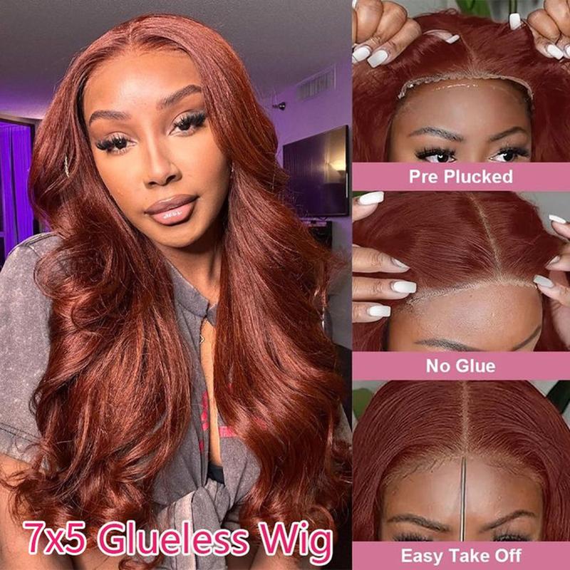 Bling Hair Body Wave 9x6 Glueless Wig Reddish Brown Ginger Colored #33 Preplucked Remy Brazilian 7x5 Lace Closure Wigs HD Lace No Tangling No Shedding 180 Density Wig