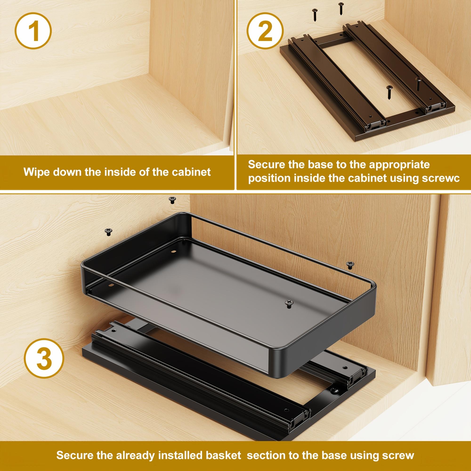 2pcs Cabinet Pull Out Spice Rack, Rust Proof Under Cabinet Spice Bottle Stainless Steel Organizer, Adjustable L Shaped Spice Rack Storage Counter, Double Rail Spice Organizer, Sliding Design, Kitchen Accessories, Space Saving DesignDesign