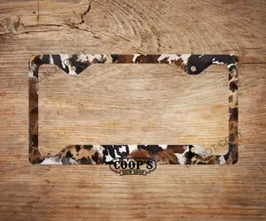 Cowhide Leopard License Plate Frame - Matches Personalized Plate In Our Shop - Car Accessories - License Plate Cover - Auto Frame
