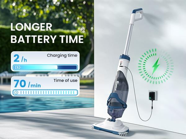 Enhulk Pool Vacuum for Above Ground Pool with Telescopic Pole, Running time up to 1H, Handheld Design with Powerful Suction up to 18.5 gallon/min