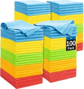 Microfiber Cleaning Cloth, 100 Pack Cleaning Rags Microfiber Towel Bulk Absorbent Lint-Free Wash Cloths, All-Purpose Towels for Cars, Shop, Automotive, Garage, Home and Kitchen 11.5"*11.5"