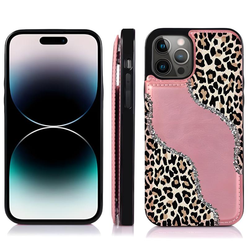 Stylish Leopard print Pattern Phone Cases Compatible For With iphone 17 16 15 14 13 12 PRO PLUS MAX AIR PU Black Brown Pink Durable Flip High quality Leather Credit Card Bag Holder Mother Gift Wallet Shockproof Anti-Drop Full Protection Shell Cover
