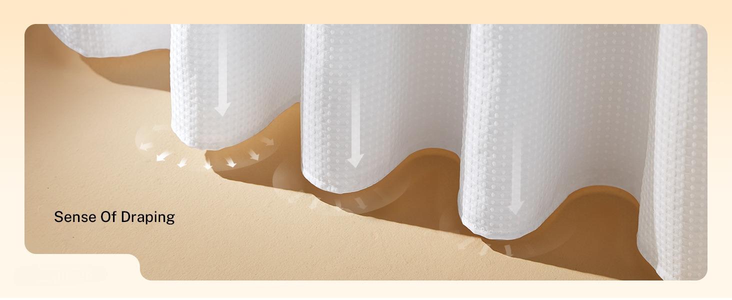 【2026】71W x 75H Heavyweight No Hooks Required Dotted Waffle Weave Shower Curtain with Snap in Liner，Bathroom Curtains Shower Set,Hotel Grade,Spa Like Bath Curtain,White