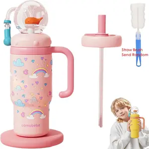 New Double Drinking Lid Whale Fountain Tumbler Widened Handle Leak Proof Insulated Water Bottle 710Ml Drinking Cup NONE