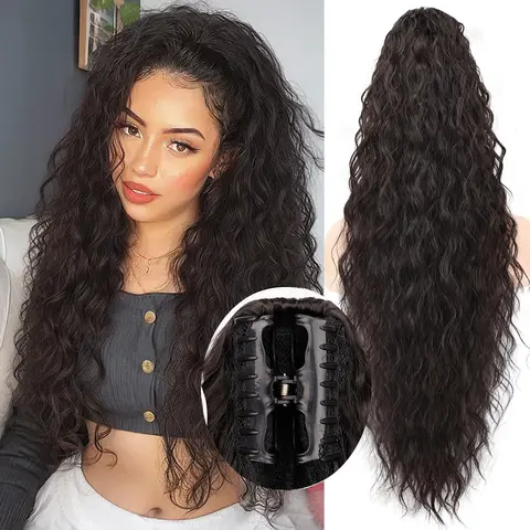 N NAYASA Women's 30" Claw Clip Ponytail Extension - 160g Synthetic Fiber Extensions, Soft Curly/Wavy Ponytails, Fluffy Natural-Looking Clip-In, Fashion Accessory for Weddings, Concerts