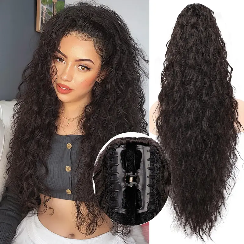 N NAYASA Women's 30" Claw Clip Ponytail Extension - 160g Synthetic Fiber Extensions, Soft Curly/Wavy Ponytails, Fluffy Natural-Looking Clip-In, Fashion Accessory for Weddings, Concerts,sohochic
