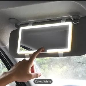 LED Car Makeup Mirror With Lights | USB Rechargeable, Polished Finish, Ideal For Passenger Side Interior, Car Mirror Accessories, Car Interior Accessory | Modern Car Accessory | Flat Lens, 12V, PVC Material