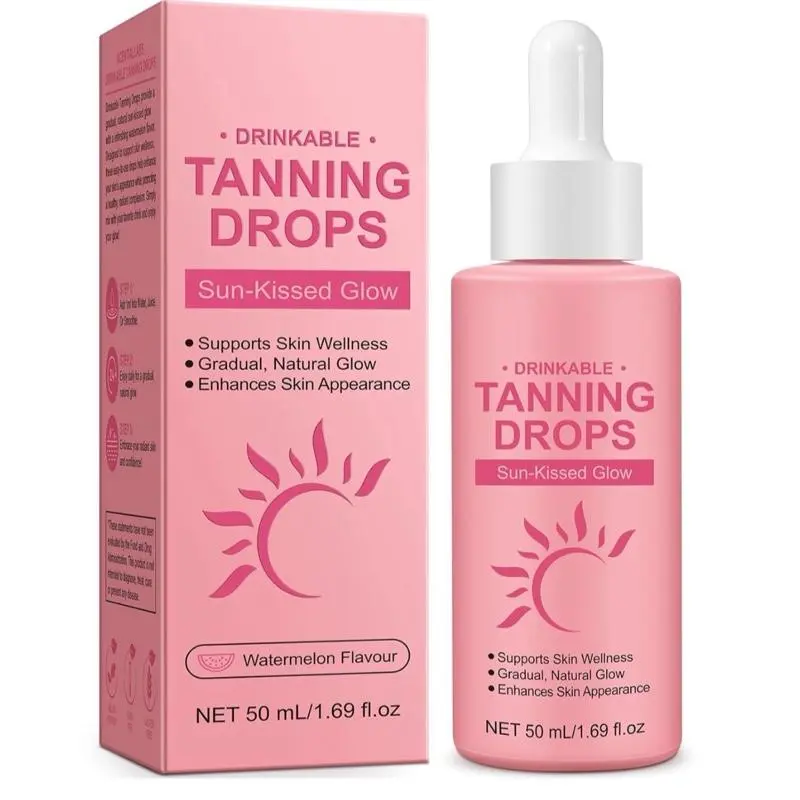 50ml Drinkable Sunless Tanning Drops with Beta-Carotene | Oral Self-Tanning Supplement | Watermelon Flavor for Natural-Looking Glow & Skin Care