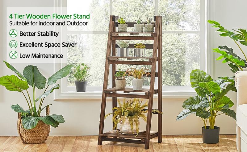 Yaheetech  4 Tier Foldable Wooden Flower Stand Flower Plant Display Stand Shelf Ladder Stand for Living Room Balcony Patio Yard Indoors & Outdoors