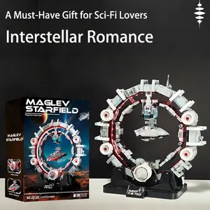 Maglev Star Field Sci-Fi Building Kit (1515PCS) - Circular Space Station Sculpture with LED Light Effects & Hovering Ship, Futuristic Tech Block Set for Sci-Fi Fans & Collectors, Ideal Gift & Cyberpunk Home Decor for Adults