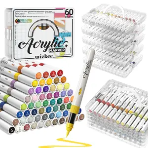 Wizbee Acrylic Paint Markers Set,Excellent Gift, Color Paint Marker - 36/48/60 Vibrant Colors - No-Bleed Paint Pens for Wood, Rock, Canvas - Premium Art Supplies for Beginners & Kids