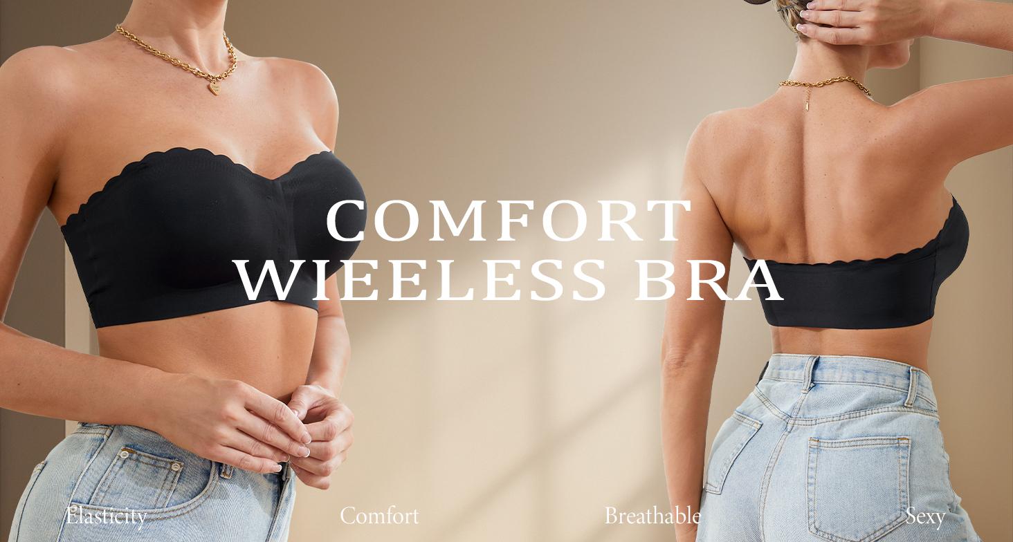 3 Pack Strapless Bras for Women Non-Slip Silicone Padded Bandeau Bra Wireless Tube Top Bra Comfortable Everyday Layering Piece