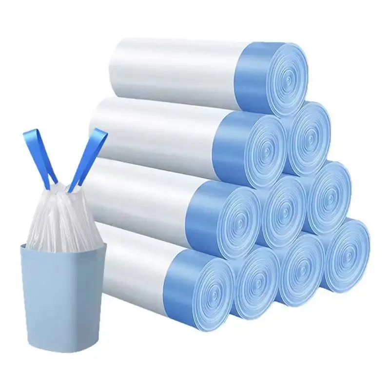 60-Pack Heavy-Duty Extra-Thick Eco-Friendly Leak-Proof Quick-Tie Drawstring Trash Bags with Drawstring Pouch Design, 13-Gal Disposable Bin Liners for Home Kitchen Daily Waste Disposal
